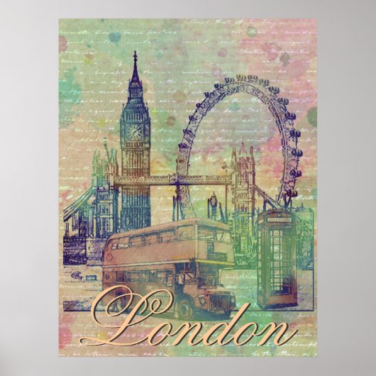 Mooie trendy  London Landmarks Poster (Voorkant)
