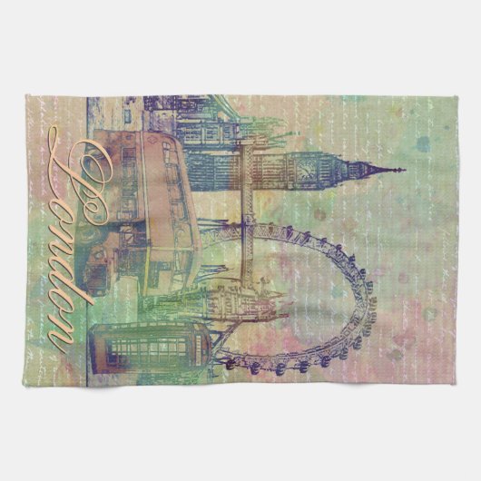 Mooie trendy  London Landmarks Theedoek (Horizontaal)