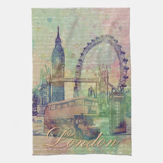 Mooie trendy  London Landmarks Theedoek (Verticaal)
