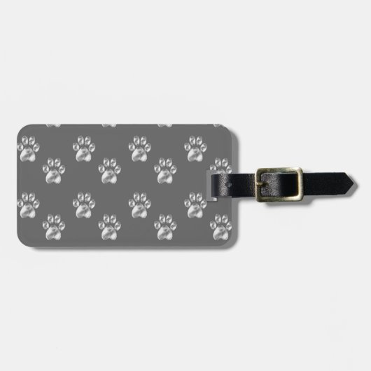 Mooie trendy paw-patroon op donkergrijs bagagelabel (Voorkant horizontaal)