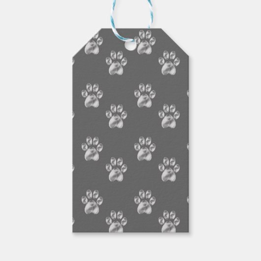 Mooie trendy paw-patroon op donkergrijs cadeaulabel (Voorkant)