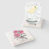 Mooie trendy  waterverven rozen stenen onderzetter (Zijkant)