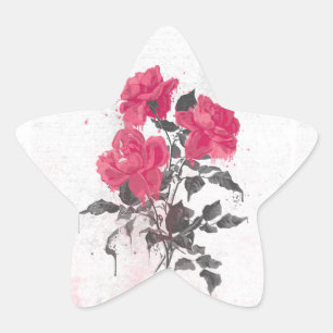 Mooie trendy  waterverven rozen ster sticker