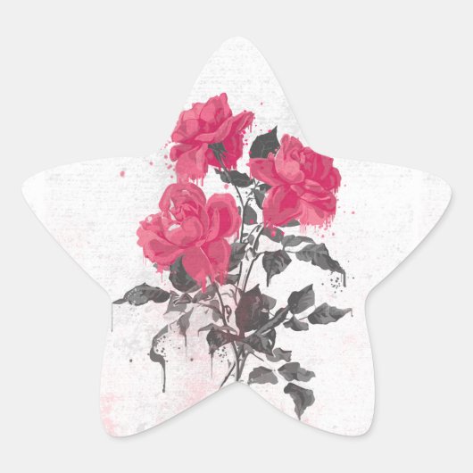 Mooie trendy  waterverven rozen ster sticker (Voorkant)