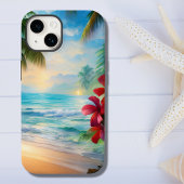 Mooie tropische beach, palmbomen en bloemen Case-Mate iPhone case