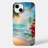 Mooie tropische beach, palmbomen en bloemen Case-Mate iPhone case (Achterkant)