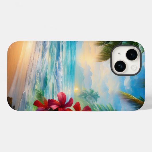 Mooie tropische beach, palmbomen en bloemen Case-Mate iPhone case (Achterkant (horizontaal))