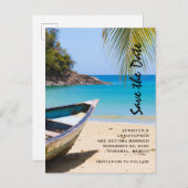 Mooie Tropische Beach Weddenschap bewaar de datum Uitnodiging Briefkaart (Voorkant / Achterkant)