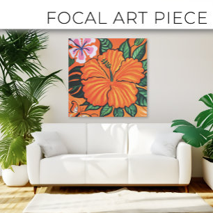 Mooie tropische bloemschilderkunst op canvas afdruk