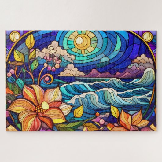 Mooie Tropische gebrandschilderd glas kunst puzzel (Horizontaal)
