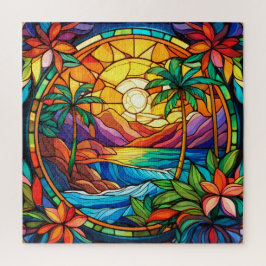 Mooie Tropische gebrandschilderd glas kunst puzzel