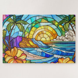 Mooie Tropische gebrandschilderd glas kunst puzzel