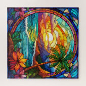 Mooie Tropische gebrandschilderd glas kunst puzzel Legpuzzel (Horizontaal)
