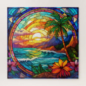 Mooie Tropische gebrandschilderd glas kunst puzzel Legpuzzel (Verticaal)