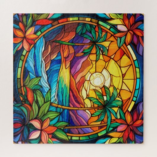 Mooie Tropische gebrandschilderd glas kunst puzzel Legpuzzel (Horizontaal)