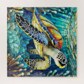 Mooie Tropische gebrandschilderd glas kunst puzzel Legpuzzel (Horizontaal)