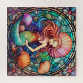 Mooie Tropische gebrandschilderd glas Zeemeermin p Legpuzzel (Horizontaal)