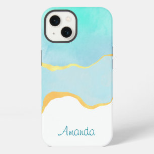 Mooie Tropische Groen Blauw met Gouden Rand iPhone 13 Hoesje