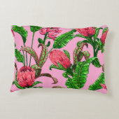 Mooie, Tropische Groene Bladeren met Rode Bloemen  Accent Kussen (Achterkant)