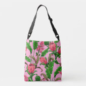Mooie, Tropische Groene Bladeren met Rode Bloemen Crossbody Tas (Achterkant)