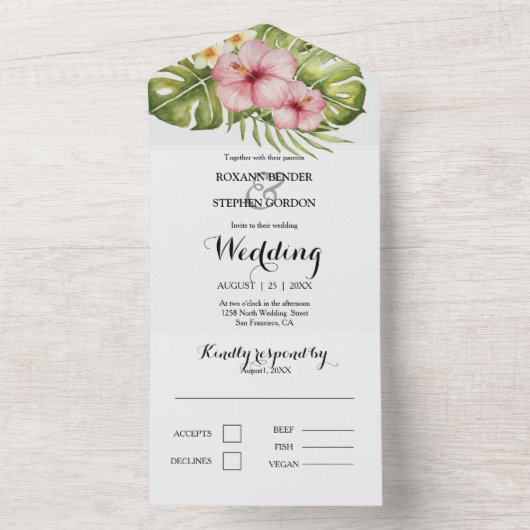 Mooie Tropische Hibiscus bruiloft uitnodiging (Binnen)