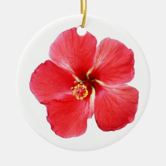 Mooie Tropische kerstversiering met Hibiscus Keramisch Ornament (Voorkant)