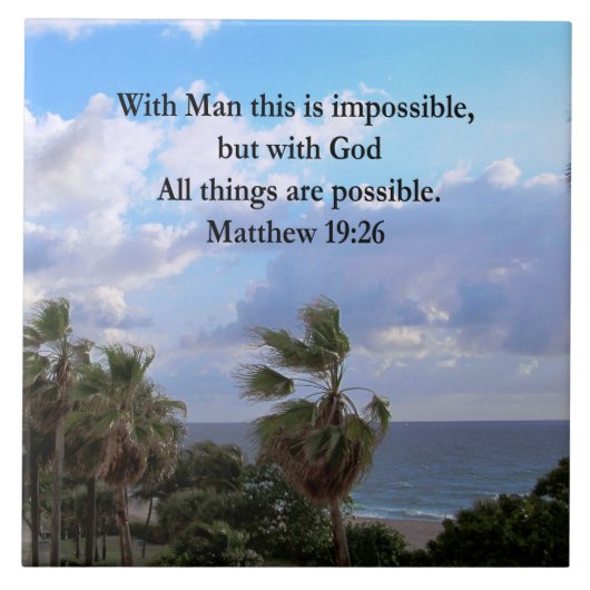 MOOIE TROPISCHE MATTHEÜS 19:26 FOTOONTWERP TEGELTJE (Voorkant)