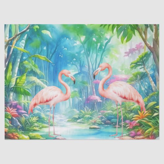 Mooie tropische roze flamingo's decoupage tissuepapier (Voorkant)