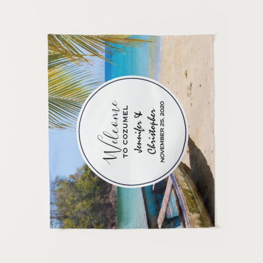 Mooie Tropische Strand Bruiloft Welkom Wandkleed (Voorkant)