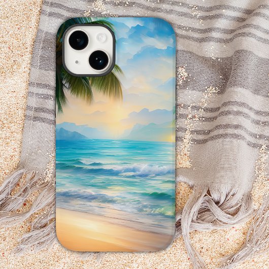 Mooie tropische strand en palmbomen in de oceaan Case-Mate iPhone case