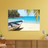 Mooie Tropische strand met een roeiboot Canvas Afdruk (Insitu (Woonkamer))