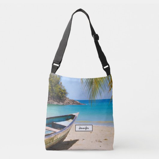 Mooie Tropische strand met een roeiboot Crossbody Tas (Voorkant)