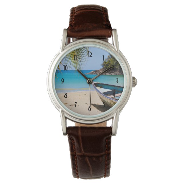 Mooie Tropische strand met een roeiboot Horloge (Voorkant)