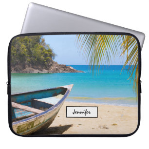 Mooie Tropische strand met een roeiboot Laptop Sleeve