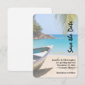 Mooie Tropische strand met een roeiboot Save The Date (Voorkant / Achterkant)