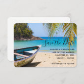 Mooie Tropische strand met een roeiboot Save The Date (Voorkant / Achterkant)