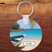 Mooie Tropische strand met een roeiboot Sleutelhanger (Voorkant)
