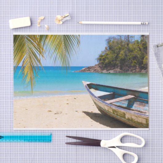 Mooie Tropische strand met een roeiboot Tissuepapier (Craft)