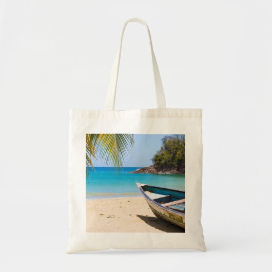 Mooie Tropische strand met een roeiboot Tote Bag (Voorkant)