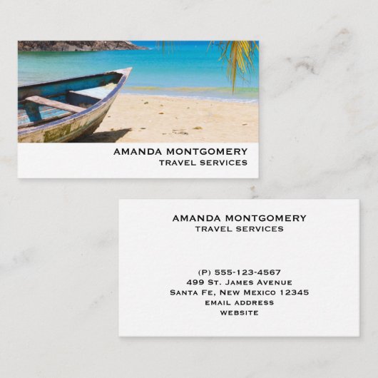 Mooie Tropische strand met een roeiboot Visitekaartje (Voorkant / Achterkant)