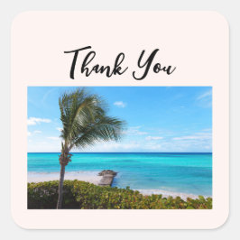 Mooie tropische strand met palmboom Dank je wel Vierkante Sticker