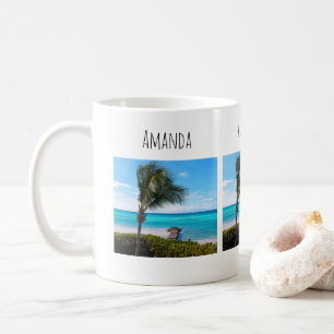 Mooie Tropische Strand Waaierachtige Palmboom Koffiemok