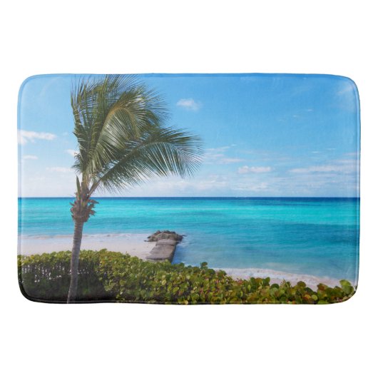 Mooie Tropische Strand Waaierige Palmboom Badmat (Voorkant)