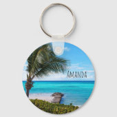 Mooie Tropische Strand Waaierige Palmboom Sleutelhanger (Voorkant)