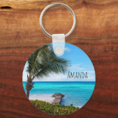 Mooie Tropische Strand Waaierige Palmboom Sleutelhanger (Voorkant)