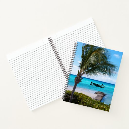 Mooie tropische strand wapperende palmboom notitieboek (Binnen)