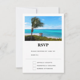 Mooie Tropische Strand Winderige Palmboom Trouw RSVP Kaartje