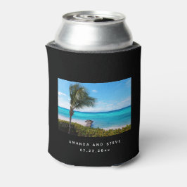 Mooie Tropische Strand Winderige Palmboom Trouwdag Blikjeskoeler
