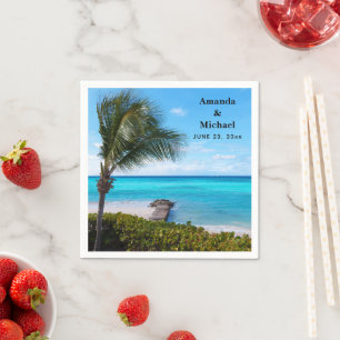 Mooie Tropische Strand Winderige Palmboom Trouwdag Servet