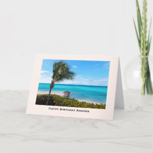 Mooie Tropische Strand Winderige Palmboom Verjaard Kaart